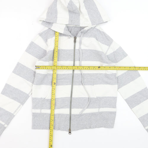 GAP Women Grey White Striped Full Zip Hoodie Cotton Medium