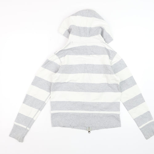 GAP Women Grey White Striped Full Zip Hoodie Cotton Medium