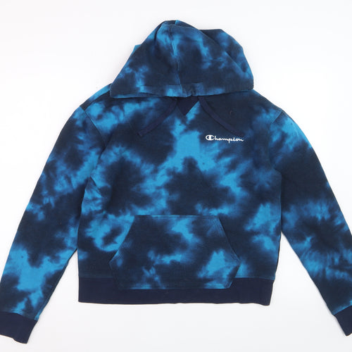 Champion Women's Blue Tie-Dye Pullover Hoodie Size M Cotton Blend