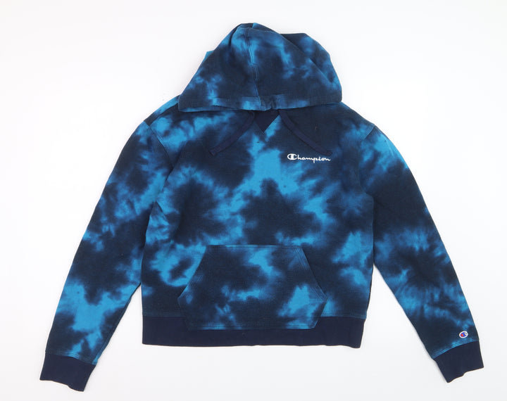 Champion Women's Blue Tie-Dye Pullover Hoodie Size M Cotton Blend