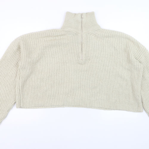 Urban Outfitters Women's Beige Chunky Half Zip Jumper Size M