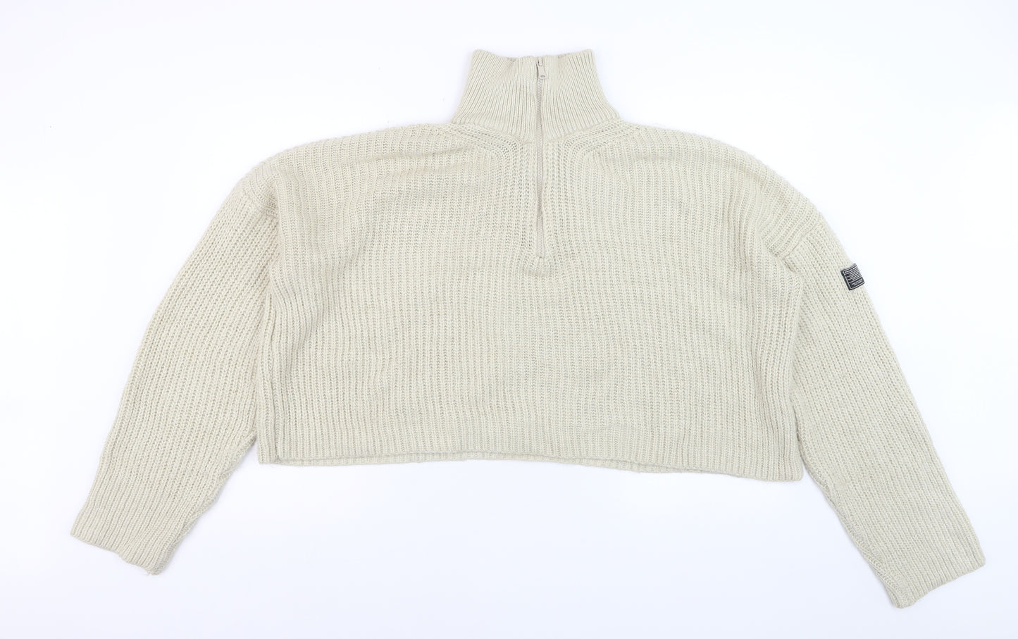 Urban Outfitters Women's Beige Chunky Half Zip Jumper Size M