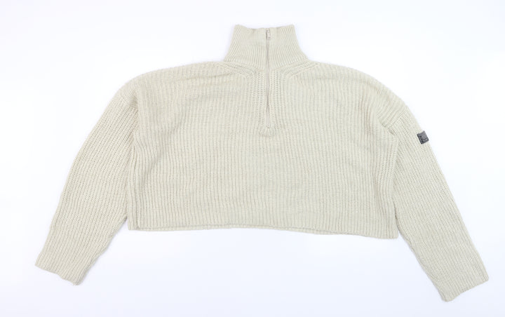 Urban Outfitters Women's Beige Chunky Half Zip Jumper Size M