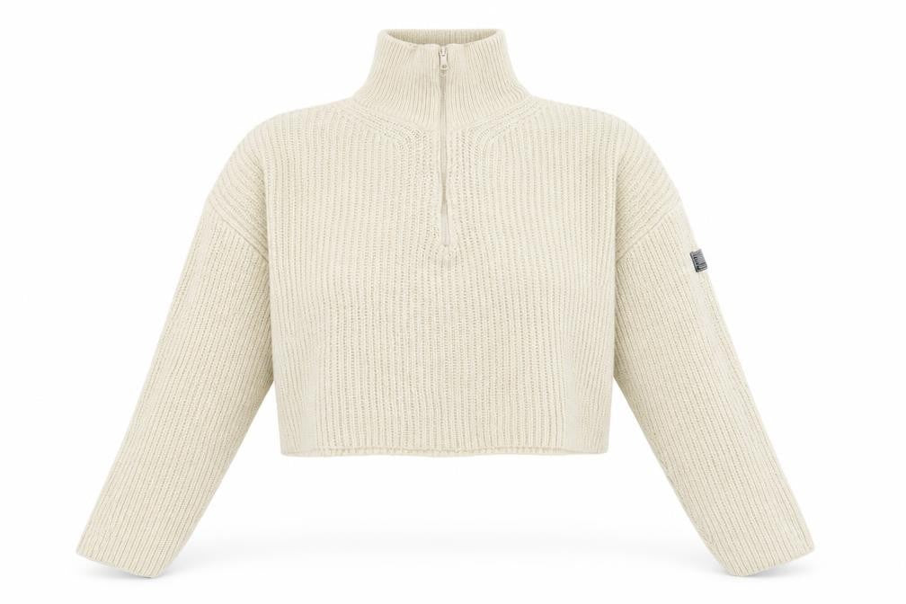 Front view of Urban Outfitters Women's Beige Chunky Half Zip Jumper, size M