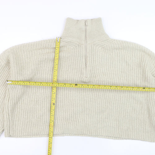 Urban Outfitters Women's Beige Chunky Half Zip Jumper Size M