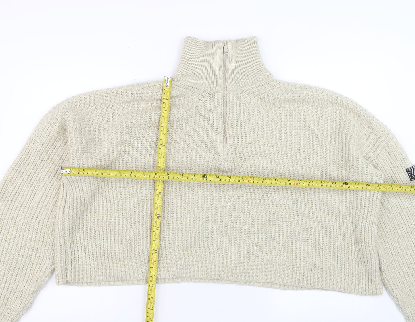 Urban Outfitters Women's Beige Chunky Half Zip Jumper Size M