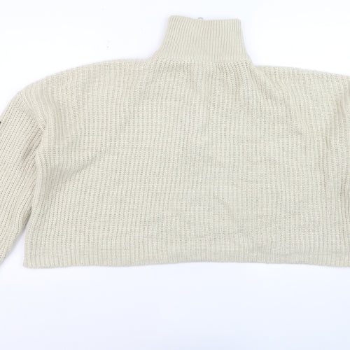 Urban Outfitters Women's Beige Chunky Half Zip Jumper Size M