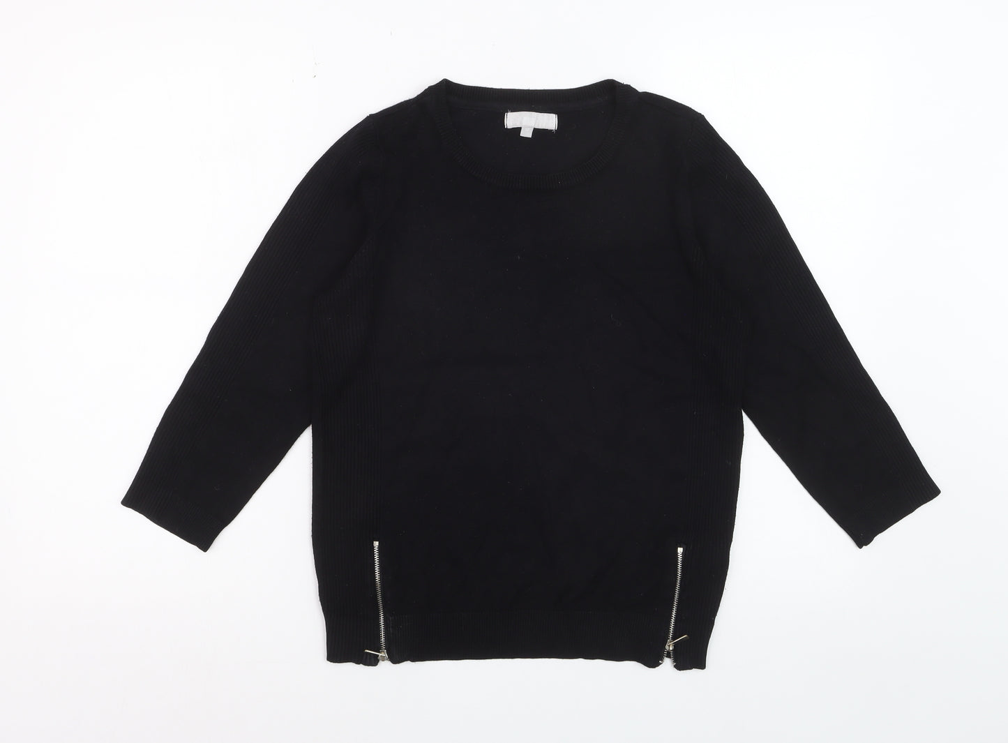 Red Herring Women Black Zip Hem Jumper Size 12 Classic Knit