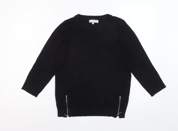 Red Herring Women Black Zip Hem Jumper Size 12 Classic Knit