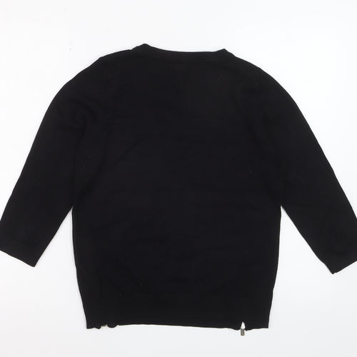 Red Herring Women Black Zip Hem Jumper Size 12 Classic Knit