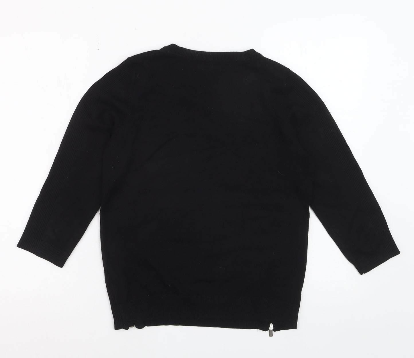 Red Herring Women Black Zip Hem Jumper Size 12 Classic Knit