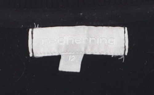 Red Herring Women Black Zip Hem Jumper Size 12 Classic Knit