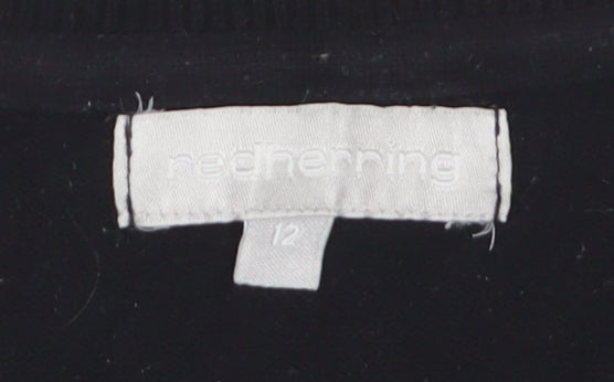 Red Herring Women Black Zip Hem Jumper Size 12 Classic Knit