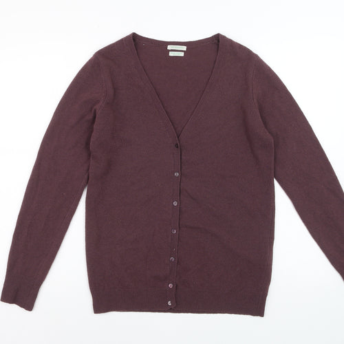 Benetton Women Brown Wool V-Neck Cardigan M Long Sleeve