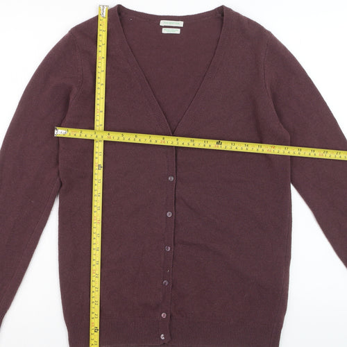 Benetton Women Brown Wool V-Neck Cardigan M Long Sleeve