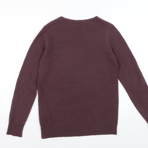 Benetton Women Brown Wool V-Neck Cardigan M Long Sleeve