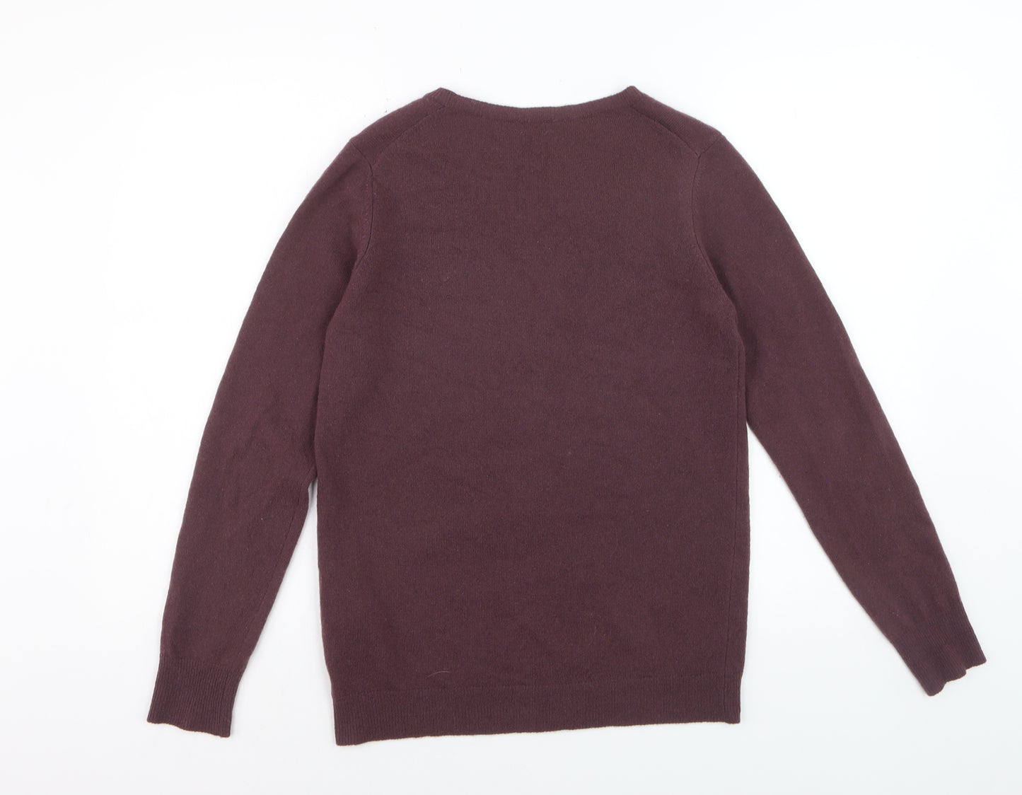Benetton Women Brown Wool V-Neck Cardigan M Long Sleeve
