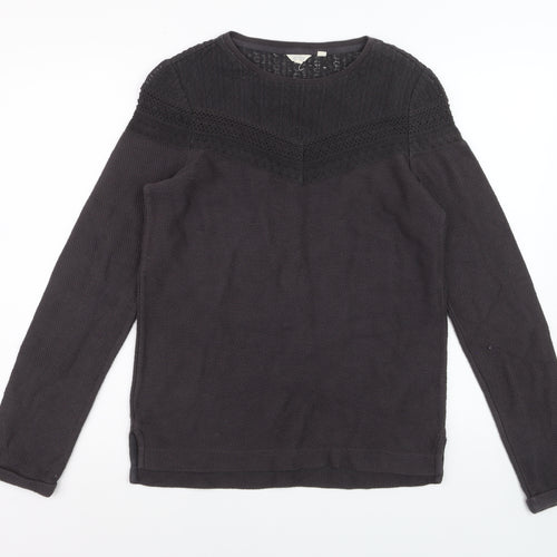 Fat Face Women's Black Cotton Blend Lace Knit Jumper Size 8
