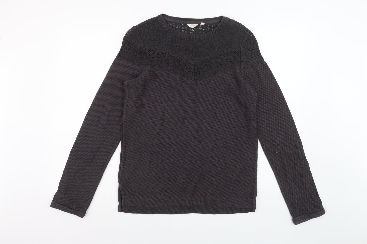 Fat Face Women's Black Cotton Blend Lace Knit Jumper Size 8