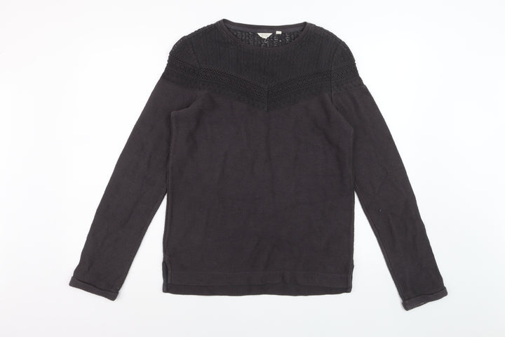 Fat Face Women's Black Cotton Blend Lace Knit Jumper Size 8