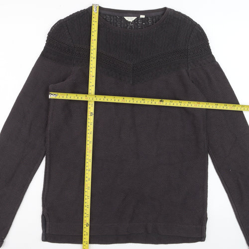 Fat Face Women's Black Cotton Blend Lace Knit Jumper Size 8