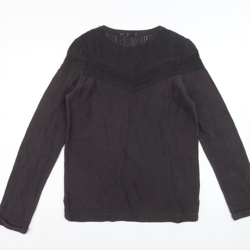Fat Face Women's Black Cotton Blend Lace Knit Jumper Size 8