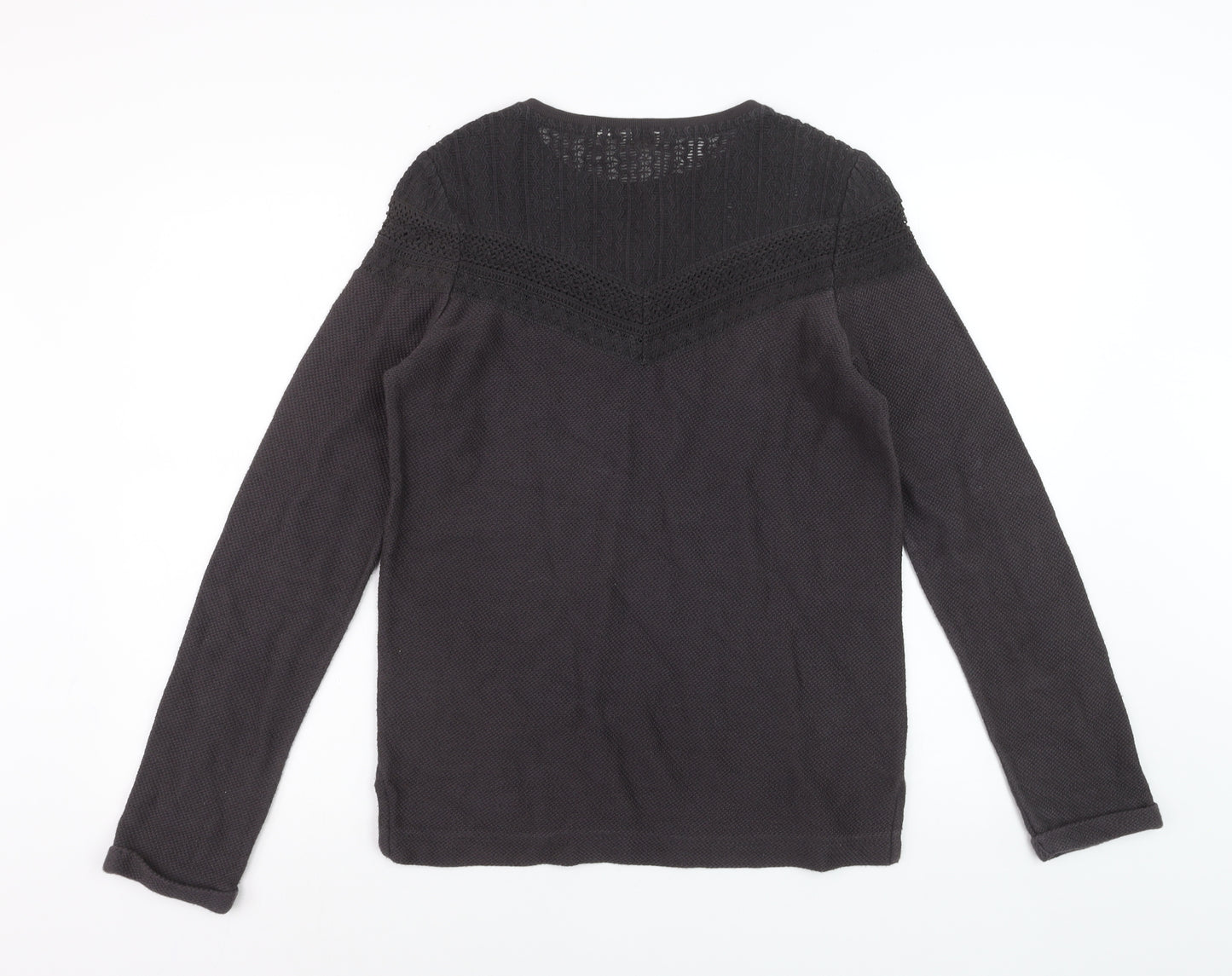 Fat Face Women's Black Cotton Blend Lace Knit Jumper Size 8