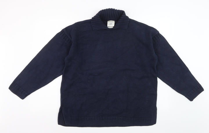 Laura Ashley Women's Blue Collared Cotton Pullover Jumper M