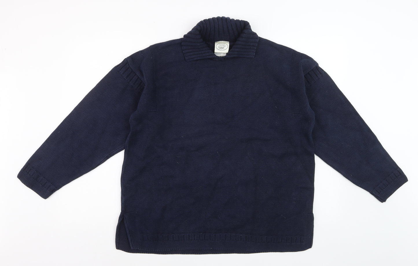 Laura Ashley Women's Blue Collared Cotton Pullover Jumper M