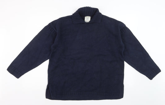 Laura Ashley Women's Blue Collared Cotton Pullover Jumper M