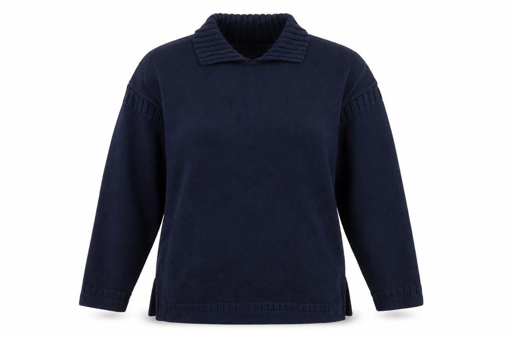 Front view of Laura Ashley Women's Blue Collared Cotton jumper M