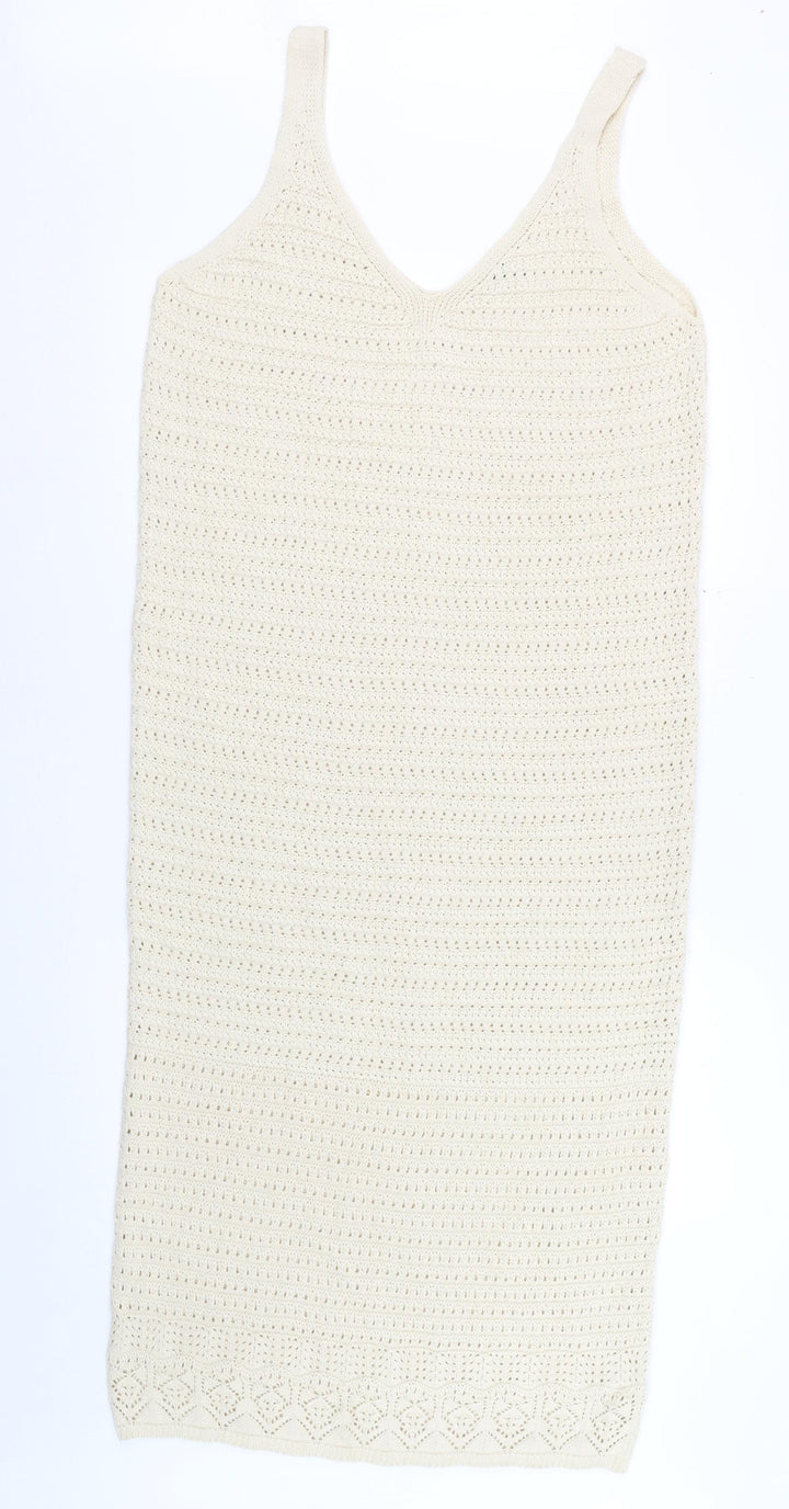 F&F Women’s Beige Crochet Midi Slip Dress Size M