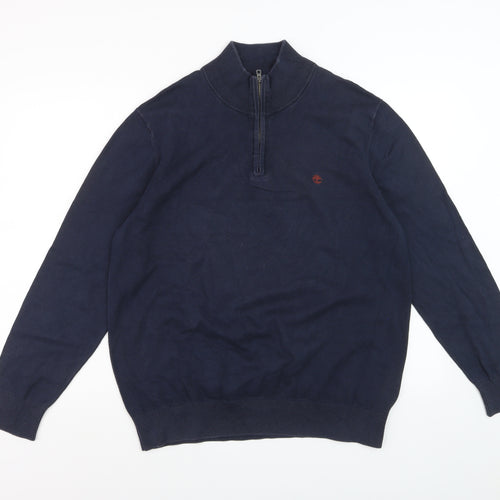 Timberland Men's Blue Cotton 1/2 Zip High Neck Jumper Size L