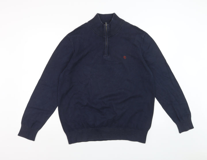 Timberland Men's Blue Cotton 1/2 Zip High Neck Jumper Size L