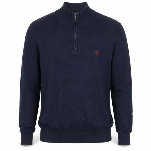 Timberland Men's Blue Cotton 1/2 Zip High Neck Jumper Size L