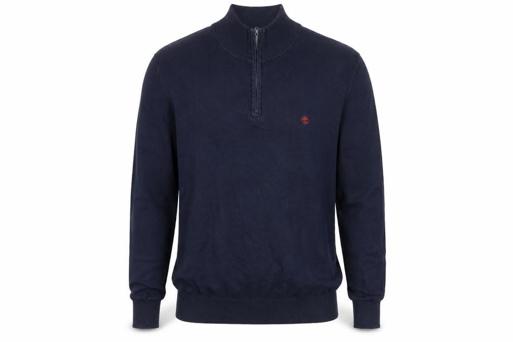 Timberland Men's Blue Cotton 1/2 Zip High Neck Jumper Size L