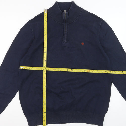 Timberland Men's Blue Cotton 1/2 Zip High Neck Jumper Size L