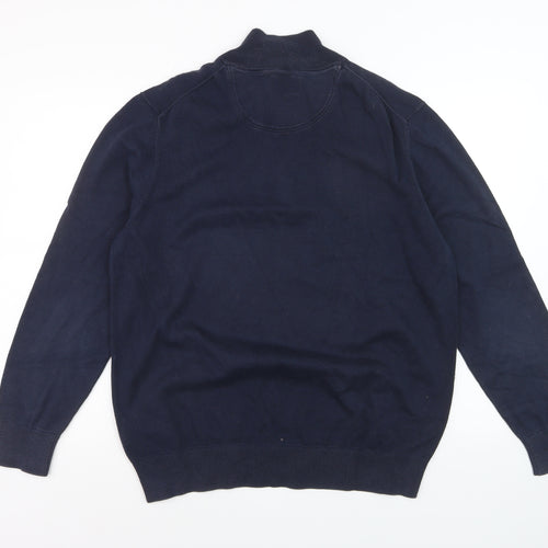 Timberland Men's Blue Cotton 1/2 Zip High Neck Jumper Size L