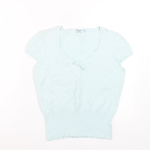 Anne Brooks Petite Women's Blue Short Sleeve Bow Knit Jumper Size 14