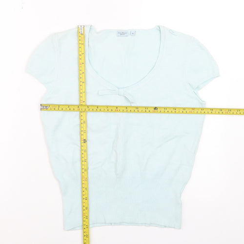 Anne Brooks Petite Women's Blue Short Sleeve Bow Knit Jumper Size 14