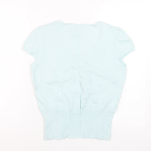 Anne Brooks Petite Women's Blue Short Sleeve Bow Knit Jumper Size 14