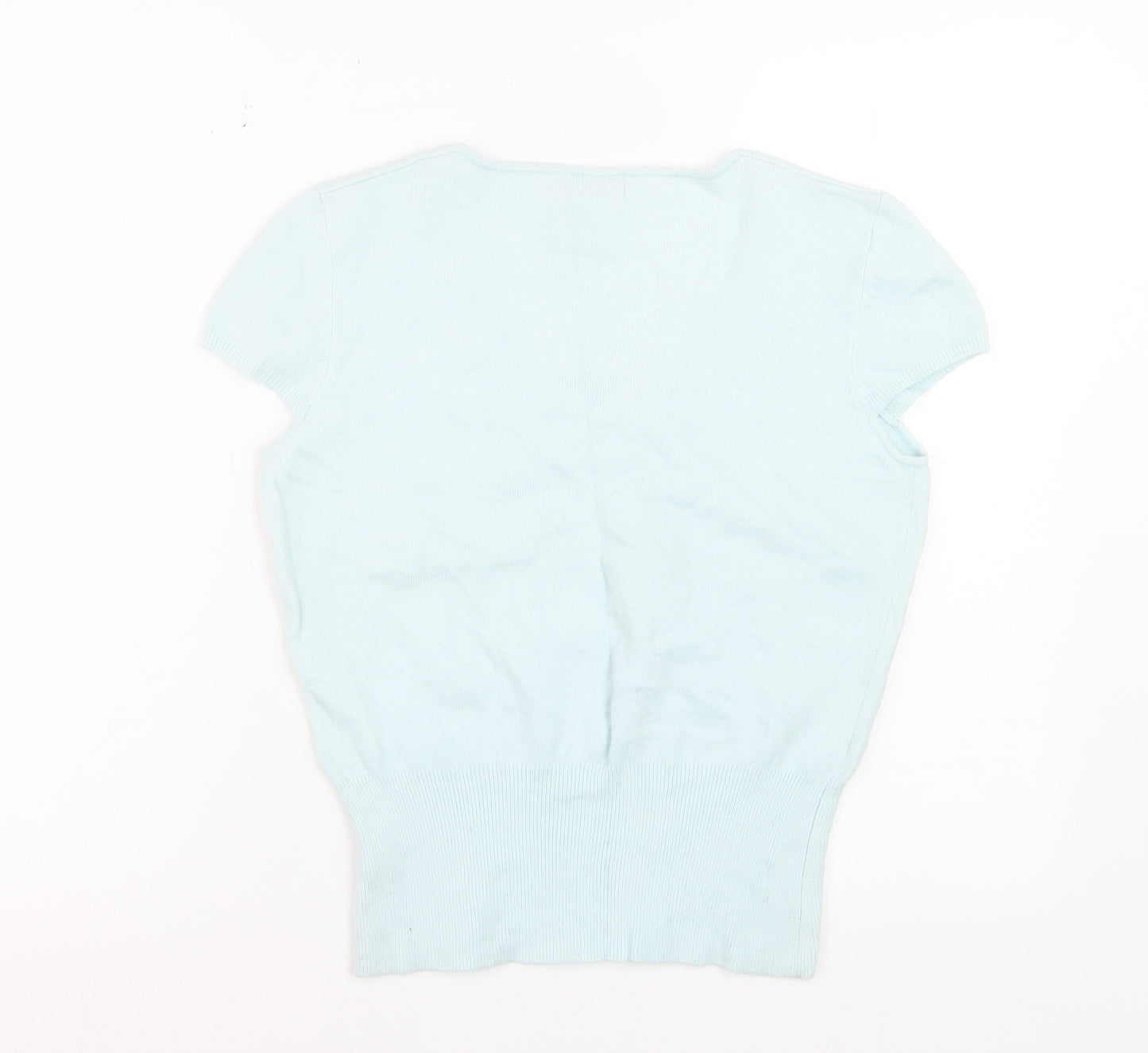 Anne Brooks Petite Women's Blue Short Sleeve Bow Knit Jumper Size 14