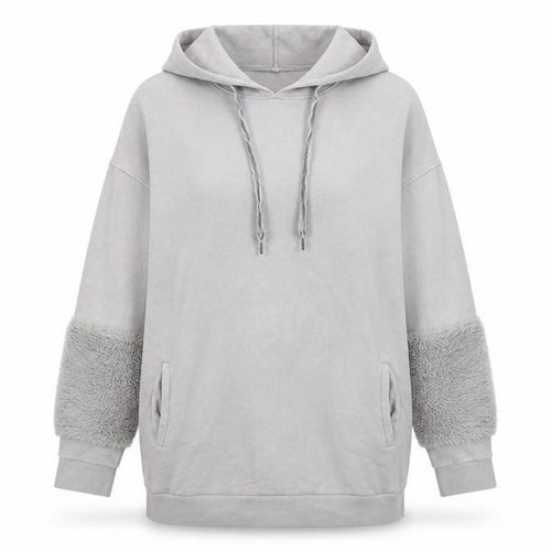 River Island Womens Grey Fur Trim Hoodie UK 12 Pullover Cotton Blend
