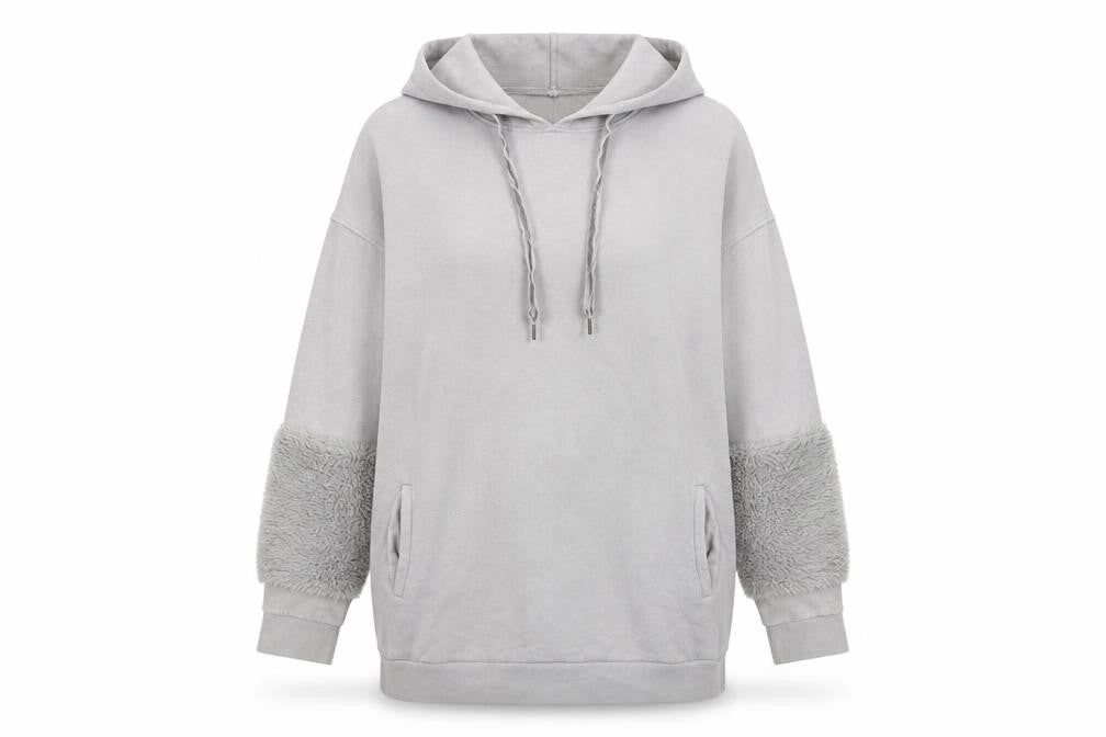 River Island Womens Grey Fur Trim Hoodie UK 12 Pullover Cotton Blend
