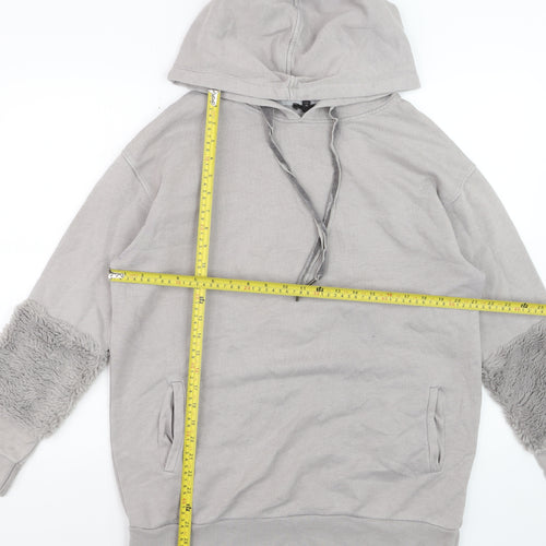 River Island Womens Grey Fur Trim Hoodie UK 12 Pullover Cotton Blend