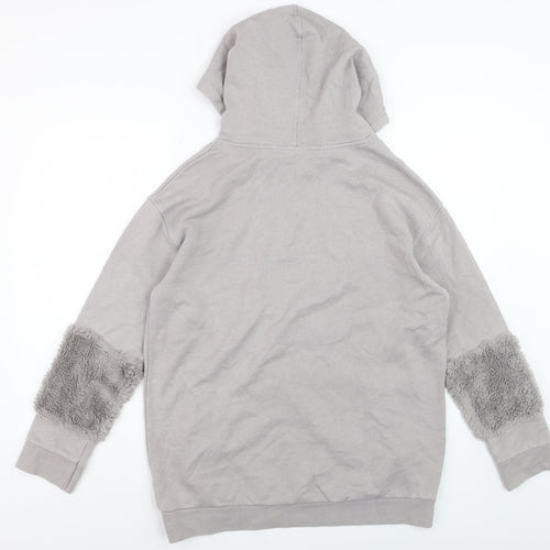 River Island Womens Grey Fur Trim Hoodie UK 12 Pullover Cotton Blend