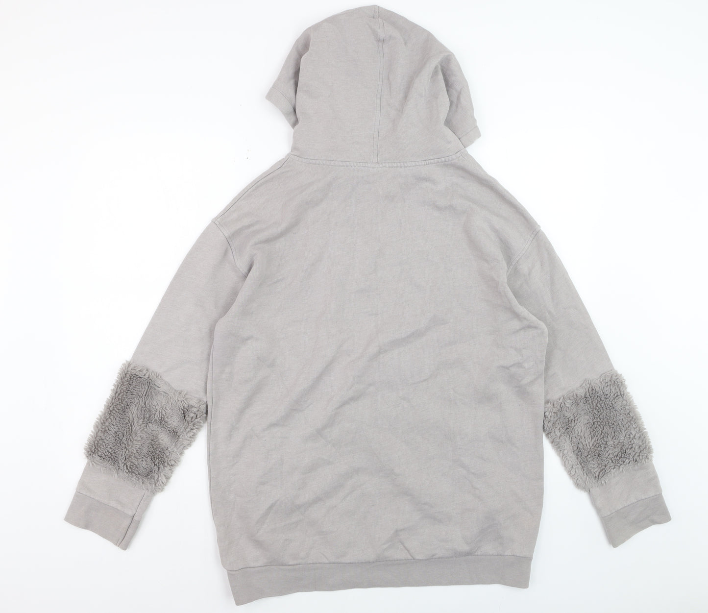 River Island Womens Grey Fur Trim Hoodie UK 12 Pullover Cotton Blend