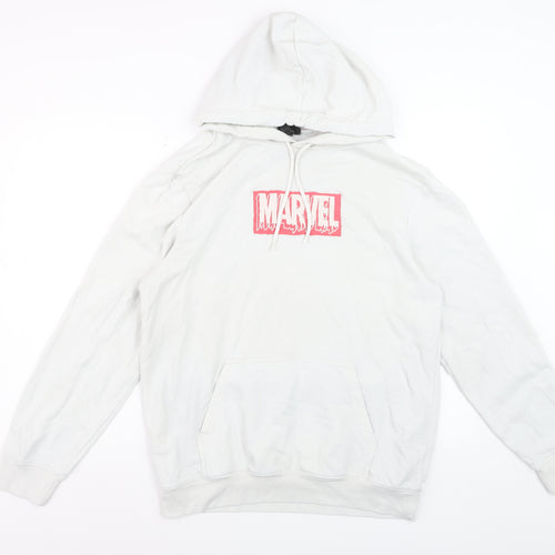 Marvel Men's White Pullover Hoodie M Graphic Logo Cotton Blend