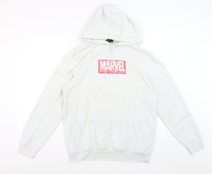Marvel Men's White Pullover Hoodie M Graphic Logo Cotton Blend