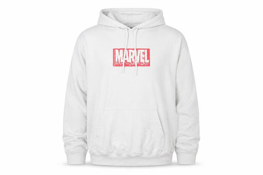 Marvel Men's White Pullover Hoodie M Graphic Logo Cotton Blend